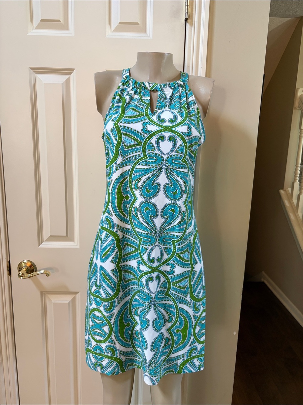Jude Connally Teal & Green Halter  Dress, med